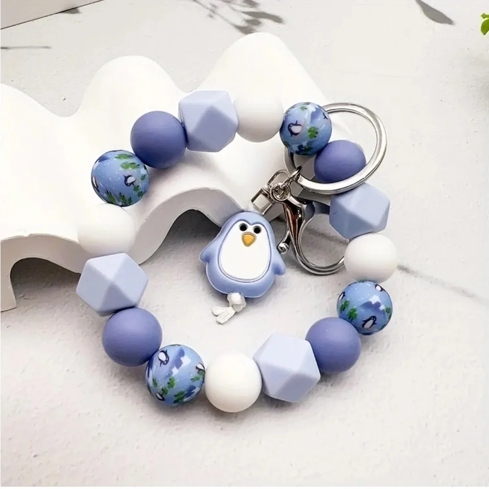 Penguin Charm Beaded Keychain NWOT